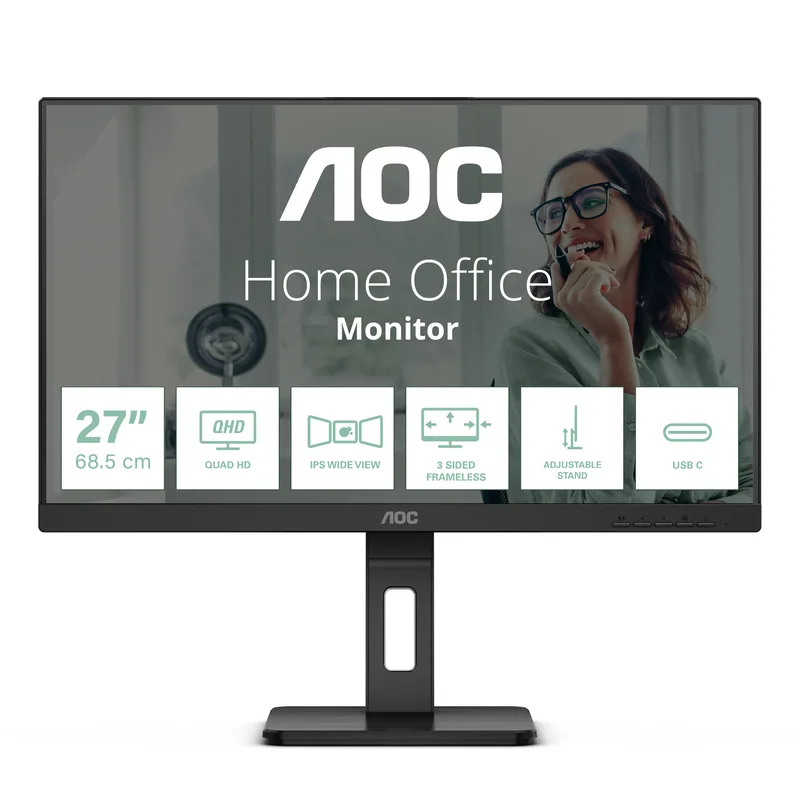 68,6cm/27" (2560x1440) AOC Q27P3CV 16:9 WQHD IPS 4ms 100Hz HDMI DisplayPort USB-C USB LAN VESA Speaker HDR Black