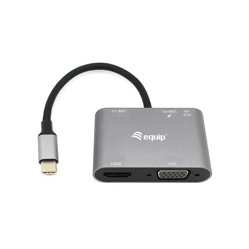Equip Dock USB-C->HDMI.VGA.USB3.0.AUX.100WPD 15cm sw