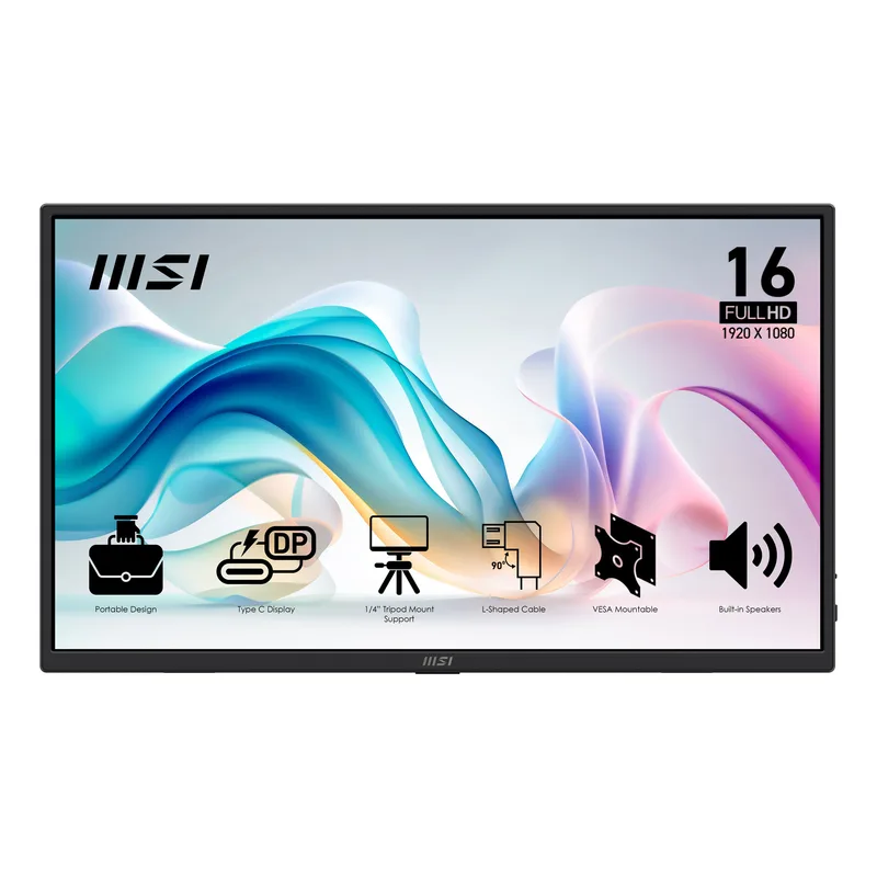 39,6cm/15,6" (1920×1080) MSI PRO MP165DE E6 16:9 IPS 4ms 60Hz USB-C HDMI 2.0b 250 cd/m² Black