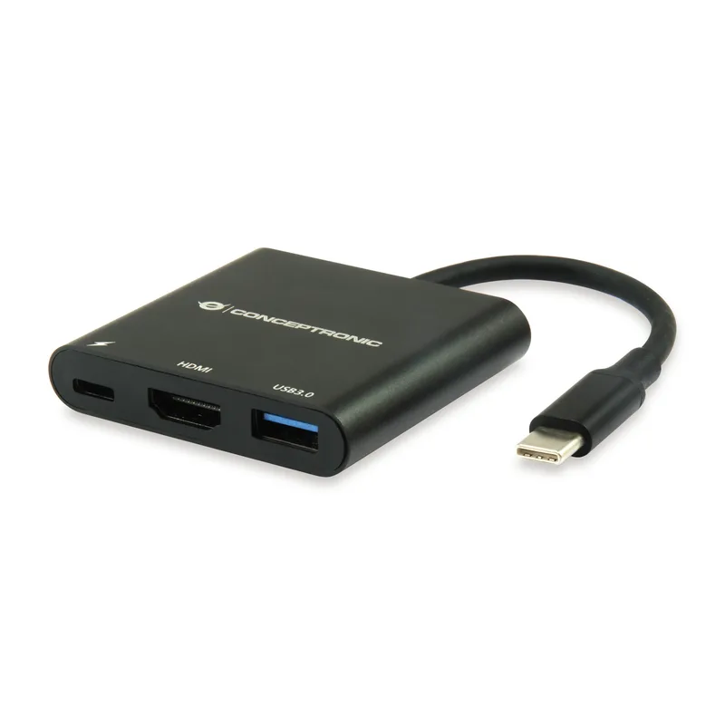 CONCEPTRONIC 3-1 Dock USB-C->HDMI/USB-A/60WPD 15cm sw
