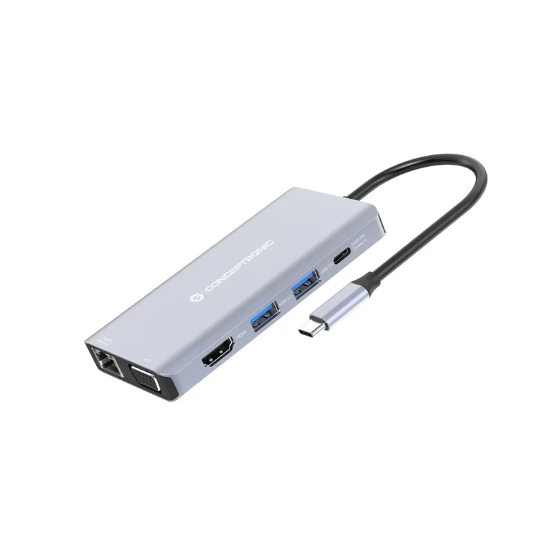 CONCEPTRONIC 10-1 Dock USB-C->HDMI/USB-A/VGA/AUX/+ 25cm gr