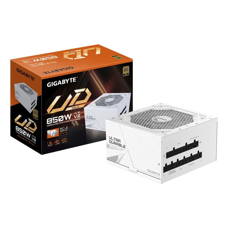 850W GIGABYTE UD850GM PG5 V2 ICE ATX Alimentation, 80+ Gold, PCIe5.1, ATX3.1 voll modular