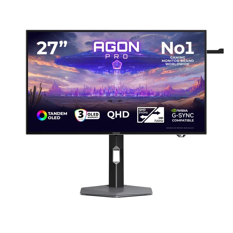 67,3 cm (26.5") 2560 x 1440 Pixel AOC AGP277QKDC 16:9 Quad HD OLED 0,03 ms 720 Hz HDR DisplayPort HDMI USB-Hub Pivot Height VESA Speaker