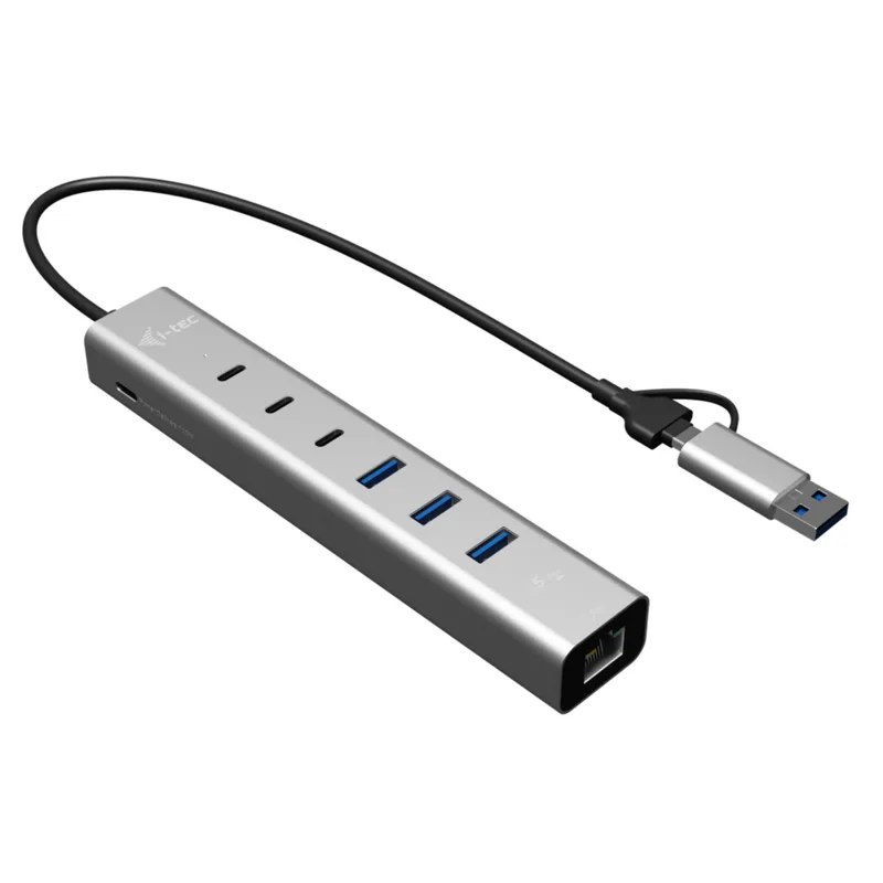 D I-TEC USB-C/USB-A Metal HUB 6 port 3x USB-C 3.2 Gen1 3x USB-A 3.2 Gen1 1x GLAN Power Delivery 85W