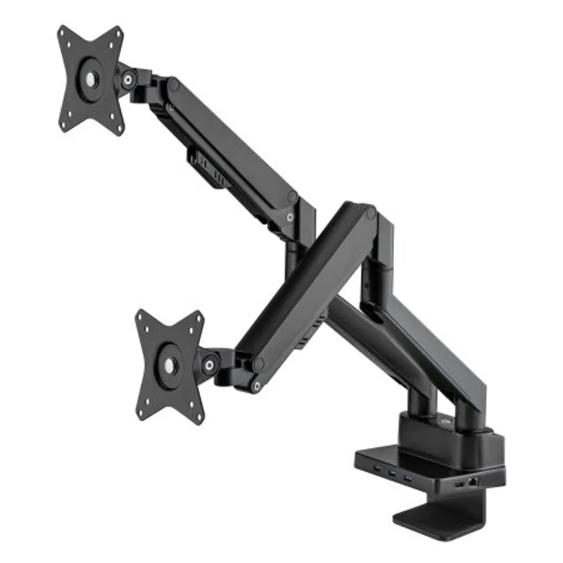 MANHATTAN Aluminium-Support de bureau avec ressort de pression de gaz pour deux moniteurs 43,2-81,3cm 17-32Zoll et 8-in-1 Dockingstation PD avec 100W