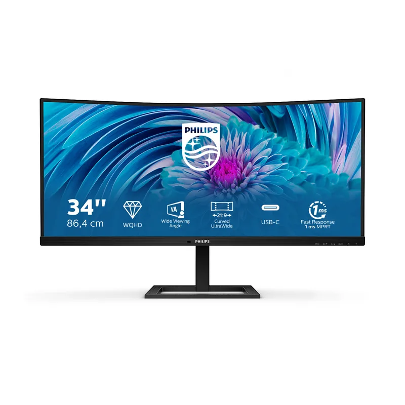 86,36 cm/34" (3440x1440) Philips 346E2CUAE/00 21:9 WQHD VA 4ms 100Hz USB-C HDMI DisplayPort VESA Black