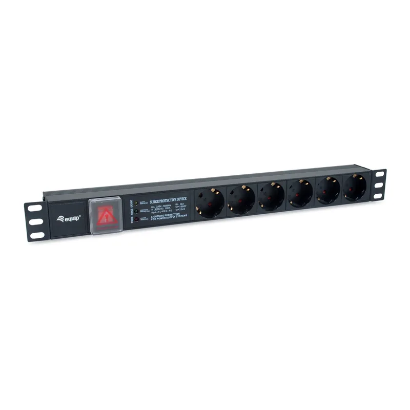 Equip Multiprise 19"(1HE)6fach avec Schuko + Branche Alu