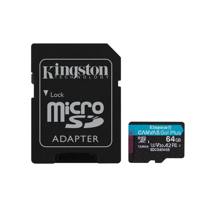 CARD Kingston 64GB microXC Canvas Go Plus Gen4 200MB/s A2 U3 V30 Card + Adaptateur