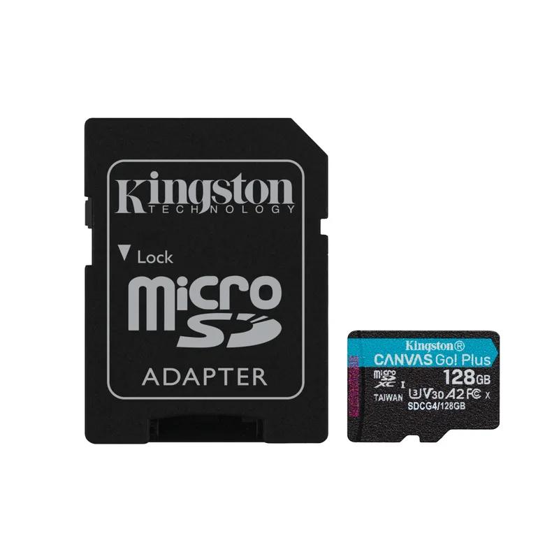 CARD Kingston 128GB microXC Canvas Go Plus Gen4 200MB/s A2 U3 V30 Card + Adaptateur