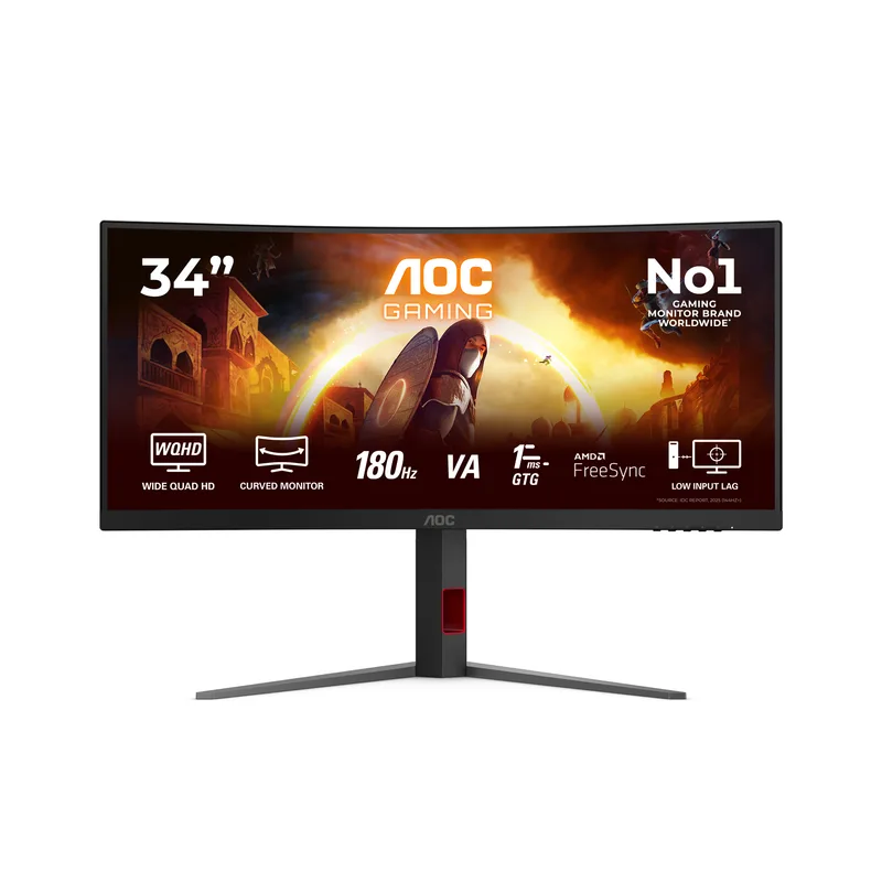 86cm/34" (3440x1440) AOC CU34G4 21:9 FastVA 0,5ms 180Hz HDMI DisplayPort Curved Freesync Premium HDR10 Black