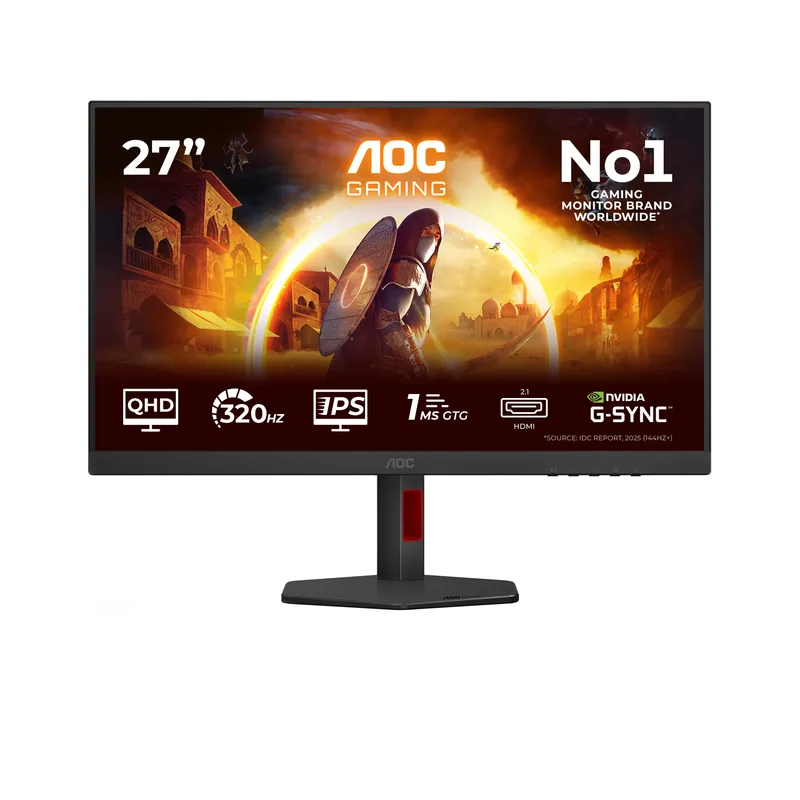 AOC Gaming Q27G4SRU - 27 Zoll QHD, 300 Hz, 1 ms, HDR400 2560x1440, 2x HDMI 2.1, DisplaPort 1.4, USB Hub Noir-Rouge