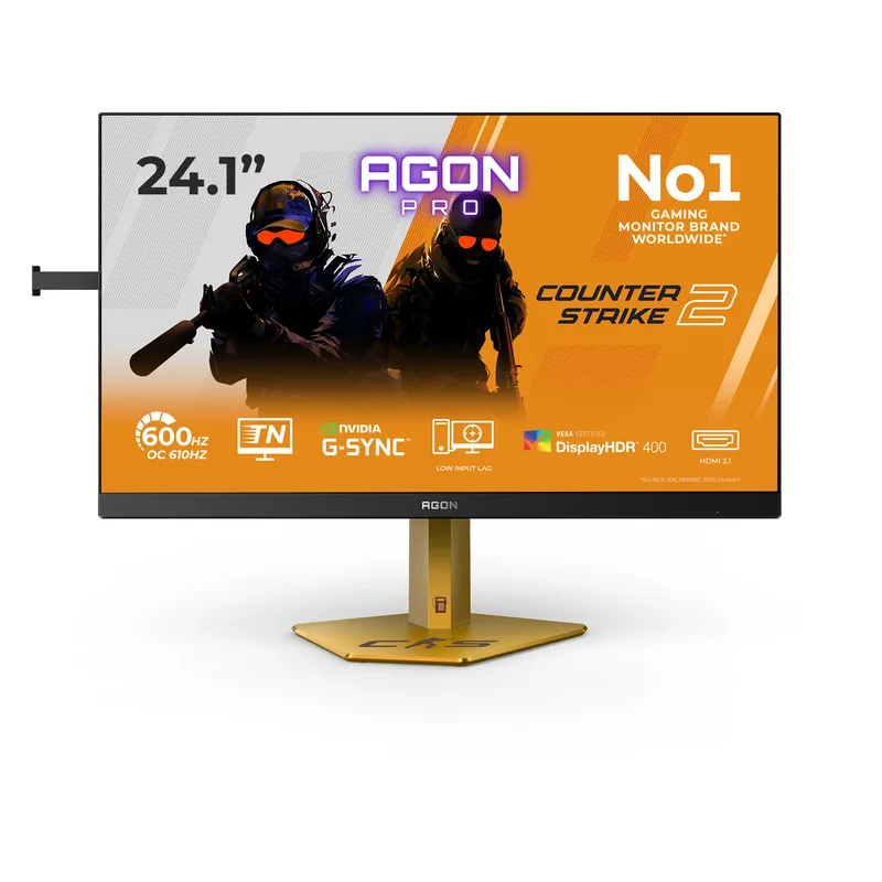 AOC Agon Pro CS24A - 24 Zoll Full HD Gaming, 610Hz 0,5ms gtg, G-Sync,HDR400 (1920x1080, 2x HDMI 2.1, DP 1.4, USB Hub) Noir-Rouge-orange