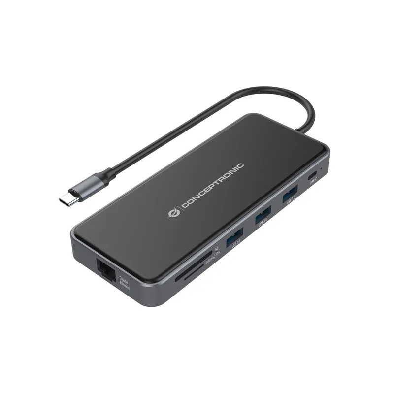 CONCEPTRONIC 12-1 Dock USB-C->2xHDMI/3xUSB-A/AUX/+ 25cm gr