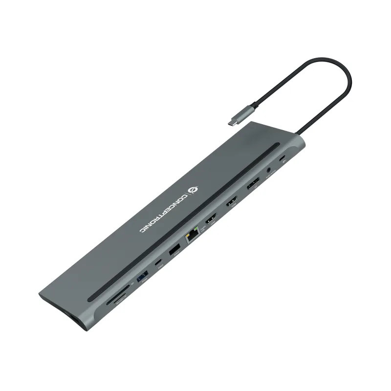 CONCEPTRONIC 12-1 Dock USB-C->2xHDMI/3xUSB-A/DP/+ 18cm gr