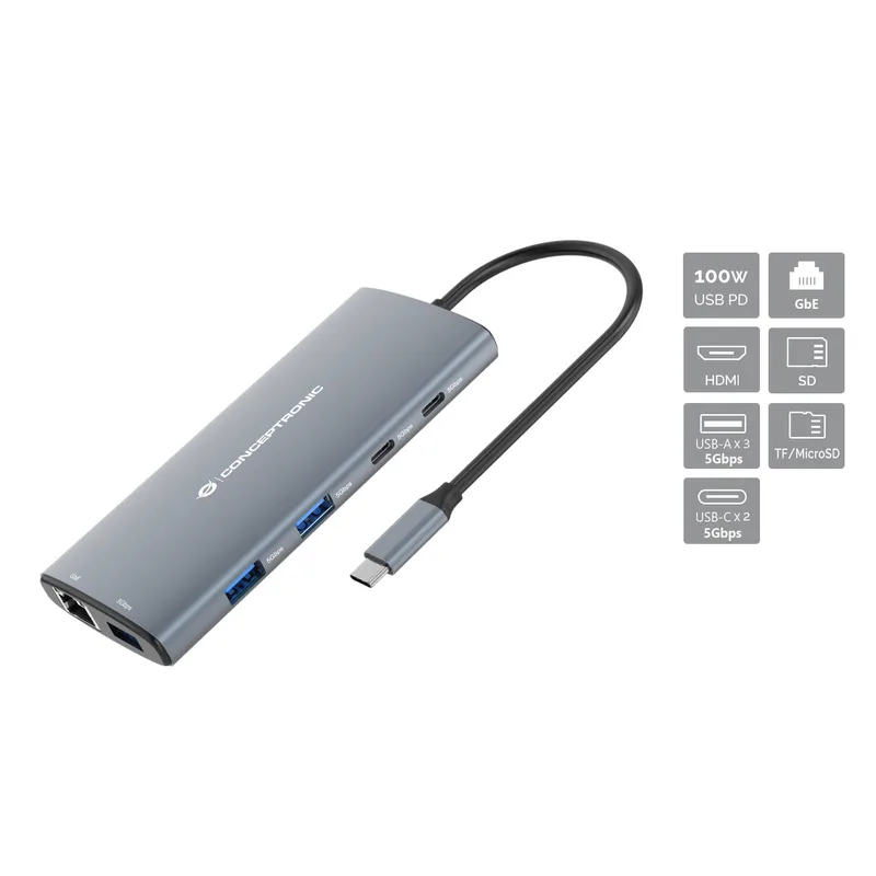 CONCEPTRONIC 10-1 Dock USB-C->HDMI/2xUSB-C/3xUSB-A/+ 20cm gr