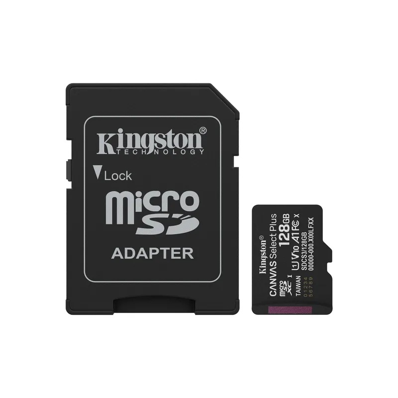CARD Kingston 128GB microsdxc Canvas Select Plus Gen3 150MB/s A1 Card + Adaptateur