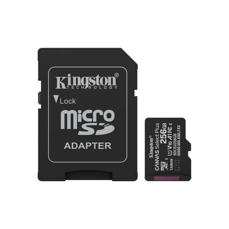 CARD Kingston 256GB microsdxc Canvas Select Plus Gen3 150MB/s A1 Card + Adaptateur