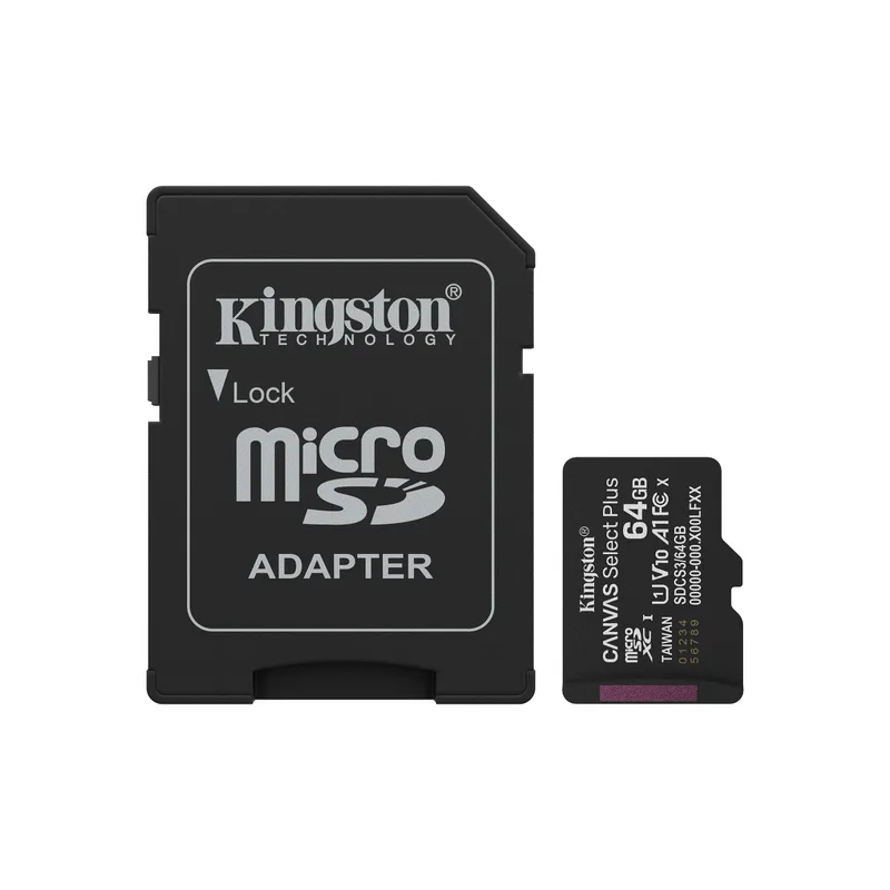 CARD Kingston 64GB microsdxc Canvas Select Plus Gen3 100MB/s A1 Card + Adaptateur