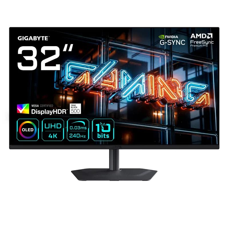 80,0cm/31,5" (3840x2160) GIGABYTE MO32U24 4K QD-OLED 0,03ms 240Hz HDMI DisplayPort USB-C USB HDR VESA Speaker Pivot