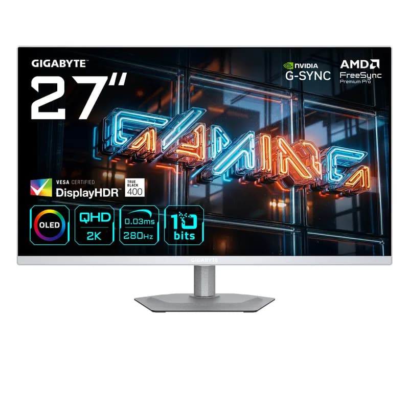 68,6cm/27" (2560x1440) GIGABYTE MO27Q2A ICE WQHD QD-OLED 0,03ms 280Hz HDMI DisplayPort USB-C USB HDR VESA Speaker Pivot