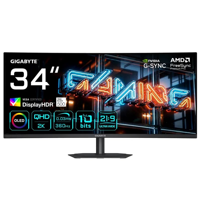 86,4cm/34" (3440x1440) GIGABYTE MO34WQC36 Curve WQHD QD-OLED 0,03ms 360Hz HDMI DisplayPort USB-C USB HDR VESA Speaker