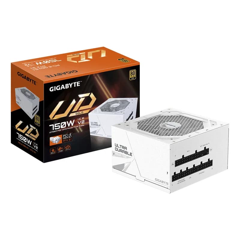 750W GIGABYTE UD750GM PG5 V2 ICE ATX Alimentation, 80+ Gold, PCIe5.1, ATX3.1 voll modular
