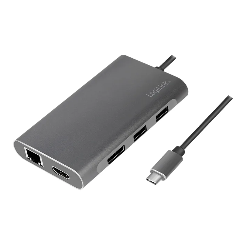 USB 3.2 Gen1, Docking Station, USB-C, 8-Port, PD, silver