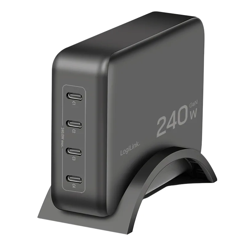 USB-C Desktop charger, 240 W, GaN, 4-port, 4x USB-C (PD), Black