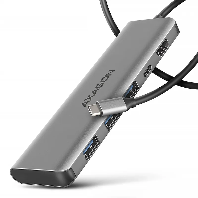AXAGON HMC-5H USB-C 3.2 Gen 1 hub, 3x USB-A, 4K HDMI, PD 100W - Argent