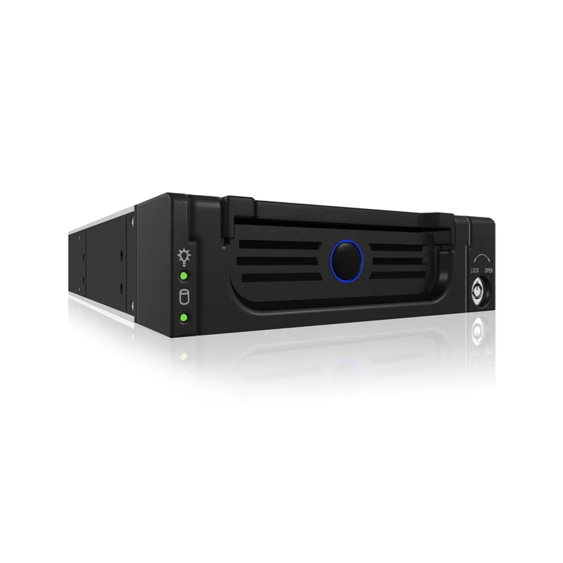 Cadre alternatif, 1xSATA/SAS 3,5" vers 1xSATA Host in 5,25" Hacht encastré, Hot Swap, Alu/Plastik, Blue eye ICY BOX
